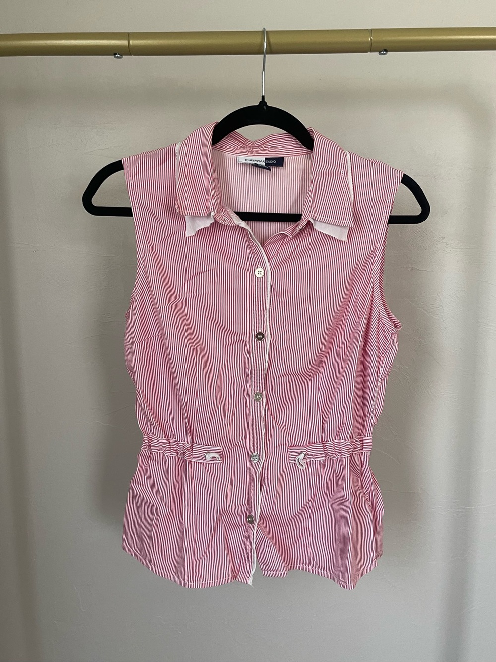 Sleeveless Red Stripe Button-Front Top - Small Beach Summer Boat Old Money Lux
